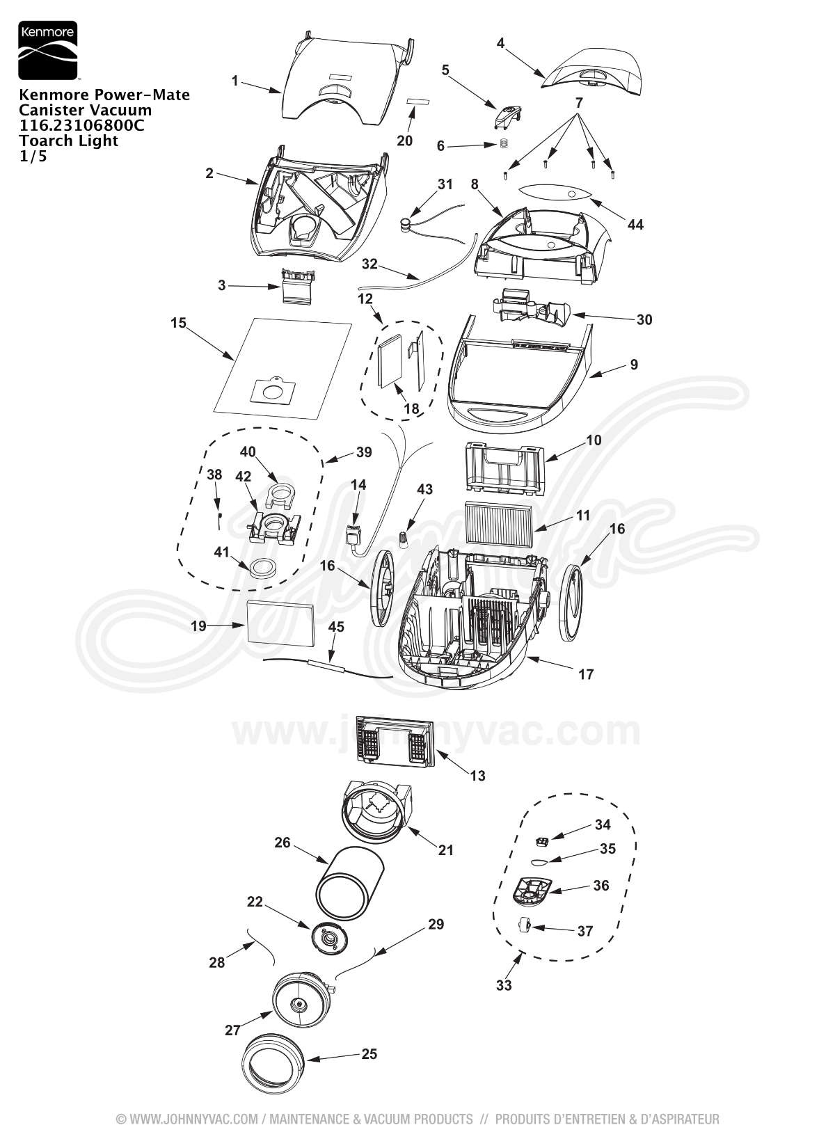 Kenmore Power-Mate Canister Vacuum 116.23106800C